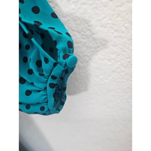 Vintage Pleated Belted Polka Dot Long Sleeve Modest Dress 16 - Picture 4 of 12